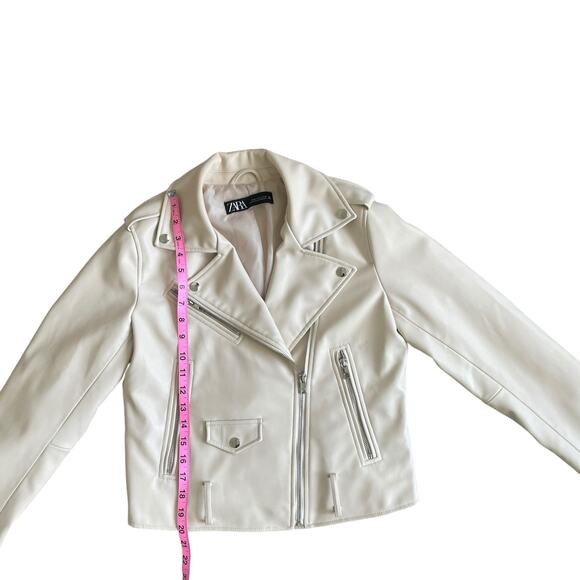 ZARA Moto Biker Jacket Faux Leather Full Zip Belted Women's Medium Beige Cream - Picture 9 of 15